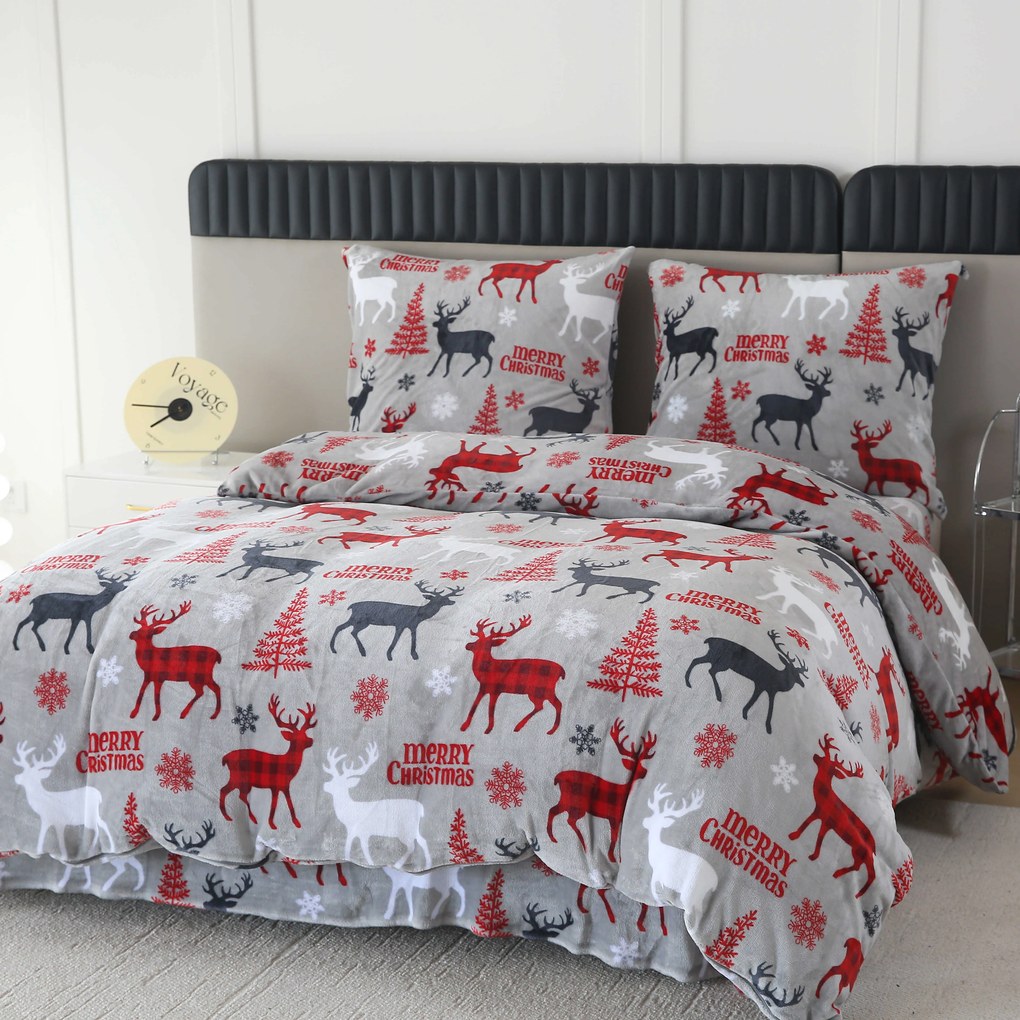 Obliečky mikroplyš MERRY CHRISTMAS DEER sivé Rozmer obliečky: 2 ks 70 x 90 cm | 200 x 220 cm