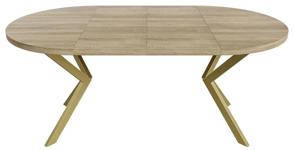 Okrúhly rozkladací jedálensky stôl MARION 100/120 - 176/196 cm tmavý betón + zlatá  podnož Rozmer stola: 100 cm