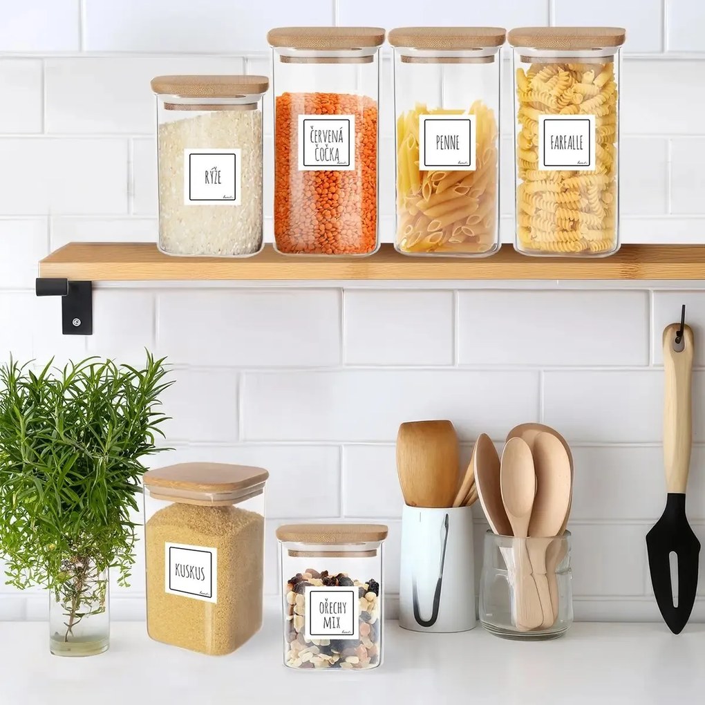 Orion Základná sada 12ks sklenených hranatých dóz s bambusovým vekom - BORO12