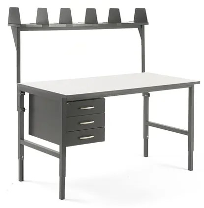 Dielenský stôl Cargo, 1600x750 mm, 3 zásuvky + vrchná polica