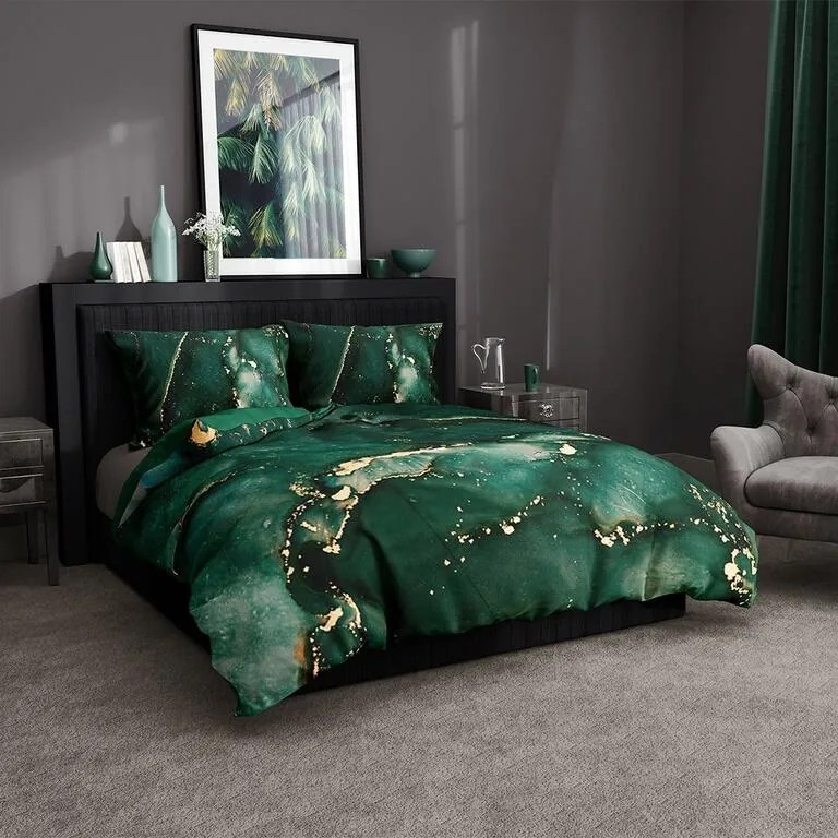 Saténové posteľné obliečky MINERÁLY tmavo zelené