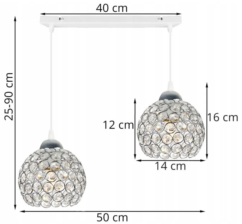 Závesné svietidlo Crystal, 2x strieborné krištáľové tienidlo, (chrómové uchytenie), w