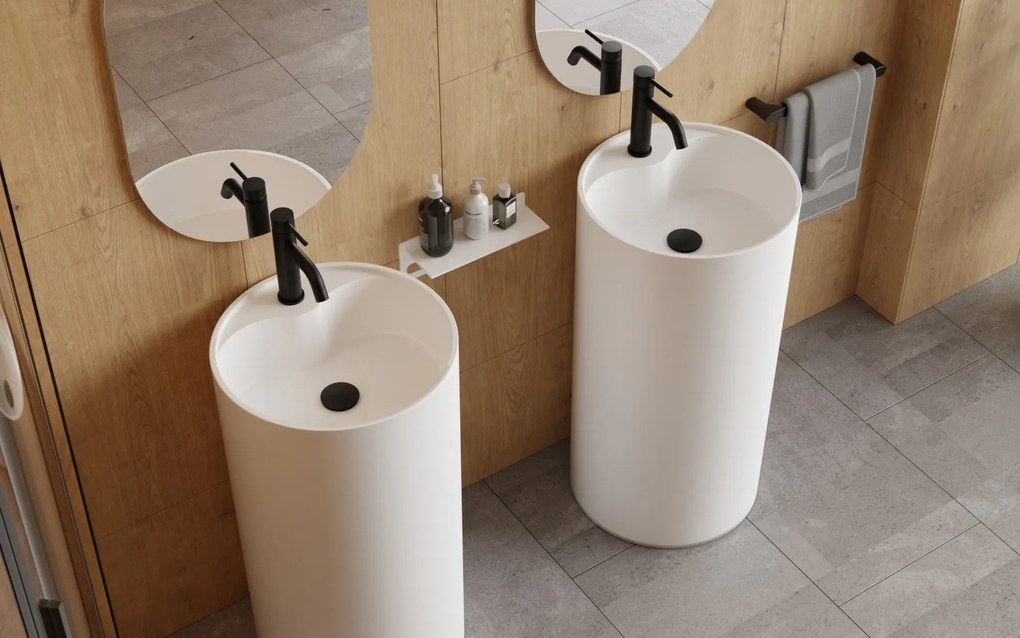 Besco Voľne stojace umývadlo z liateho mramoru Lumen Matt UM VS ø 45 cm BESCO-Typ výpuste: Click-Clack s prepadom, chróm