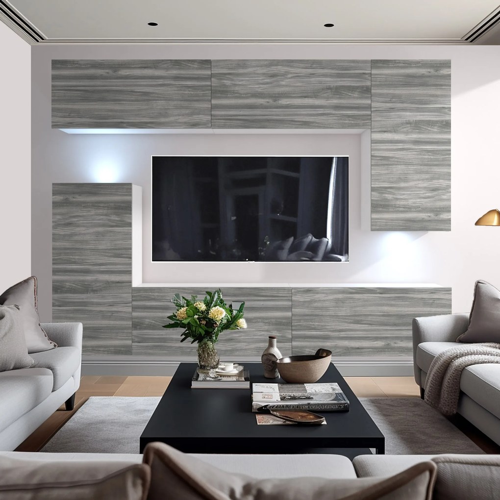 Obývacia stena Belini Premium Full Version šedý antracit Glamour Wood + LED osvetlenie Nexum 128