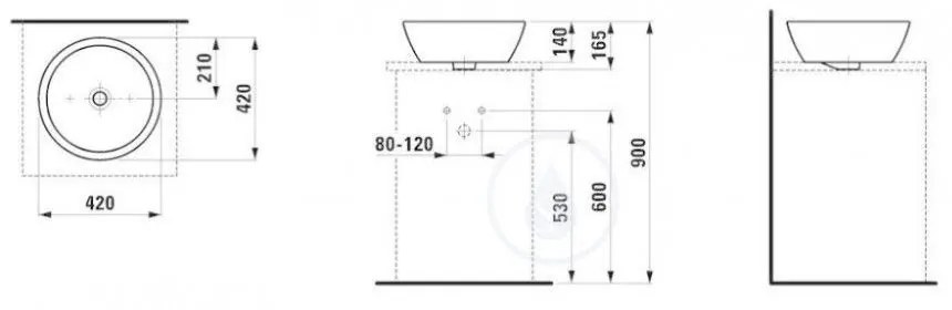 LAUFEN Pro Umývadlová misa, 420 mm x 420 mm, bez otvoru na batériu, biela H8129620001091