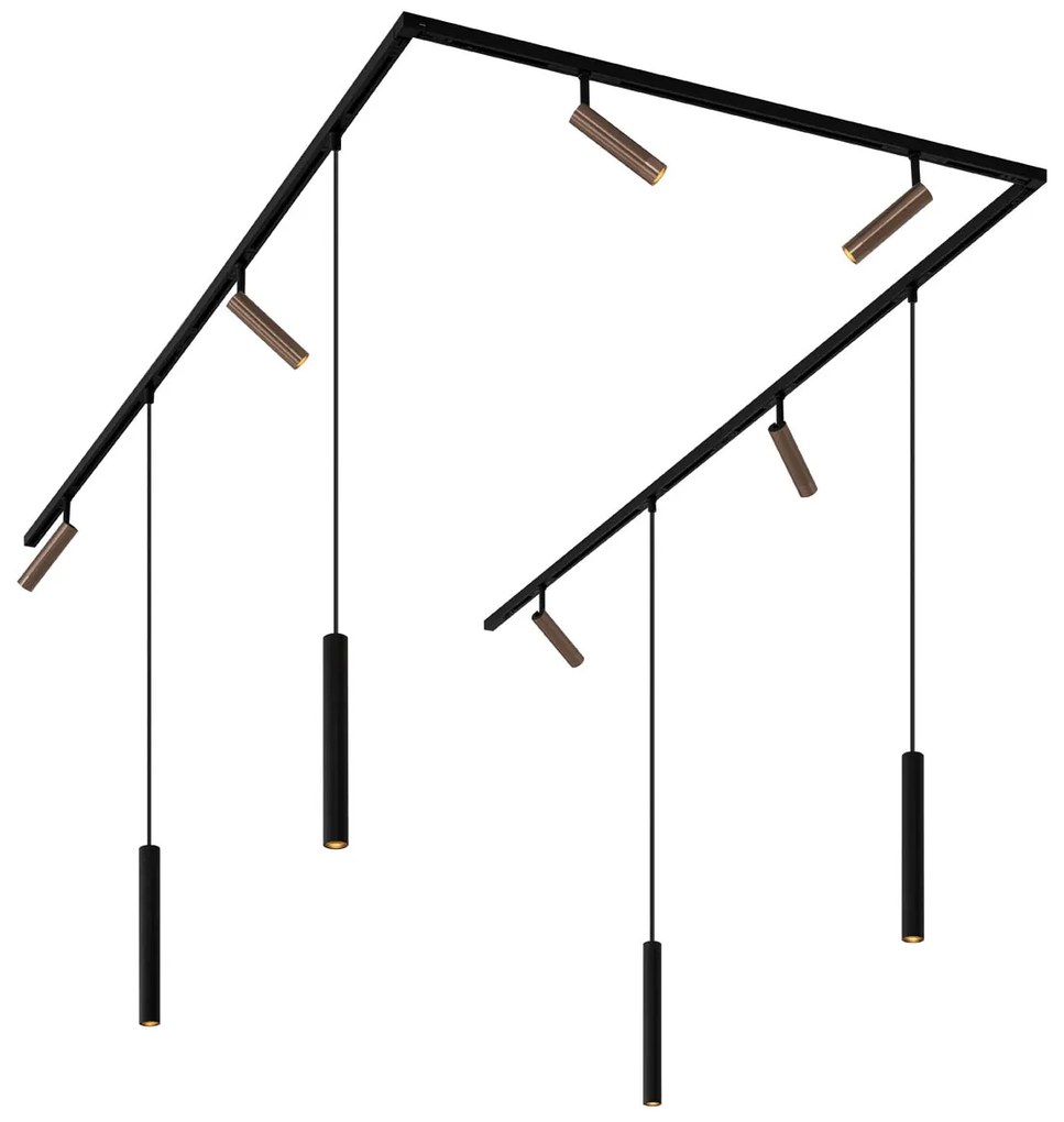 Moderný koľajnicový systém s 6 reflektormi a 4 závesnými svetlami tmavá bronz 1-fázový - Slimline Uzzy Keno