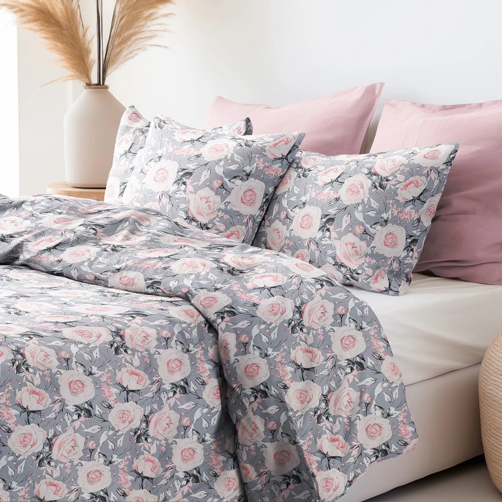 Goldea bavlnené posteľné obliečky - staroružové kvety 140 x 200 a 70 x 90 cm