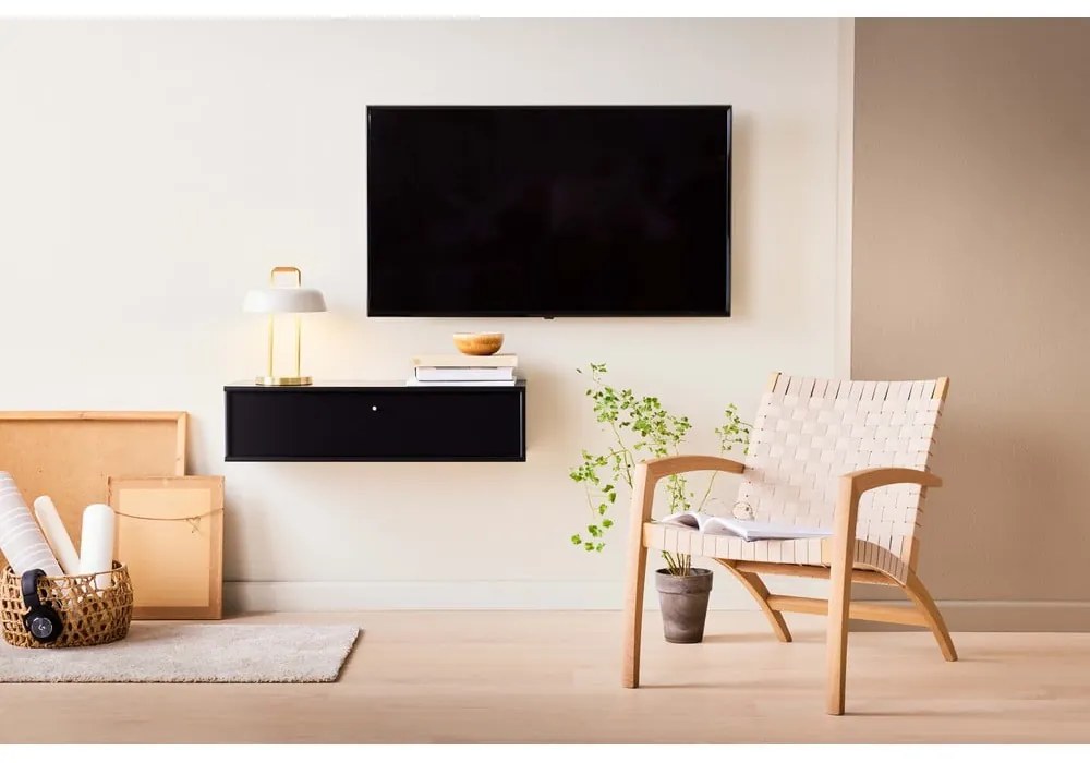 Čierny TV stolík v dekore jaseňa 89x22 cm Mistral – Hammel Furniture