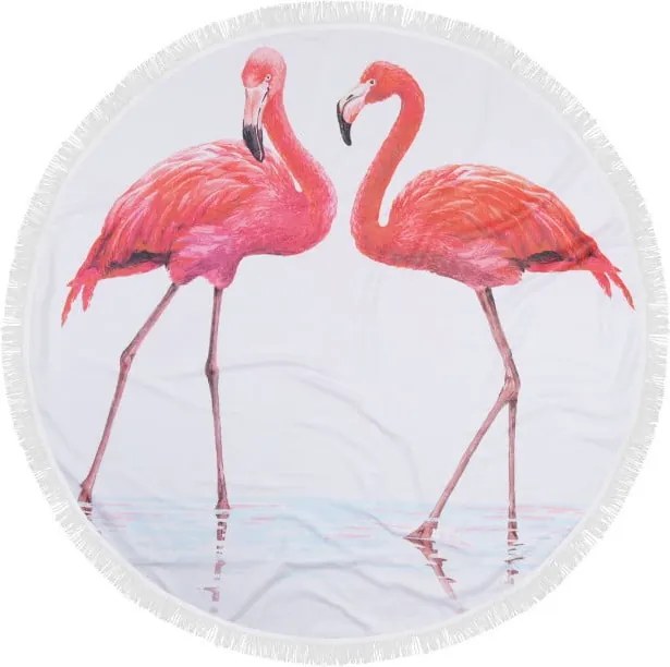 Farebná plážová osuška zo 100% bavlny Flamingos, ⌀ 150 cm