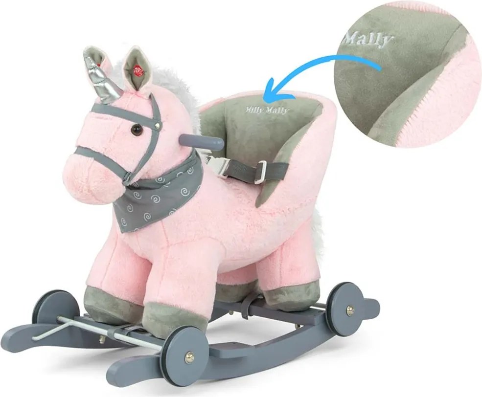 Hojdací koník s melódiou a kolieskami Milly Mally Polly rúžový