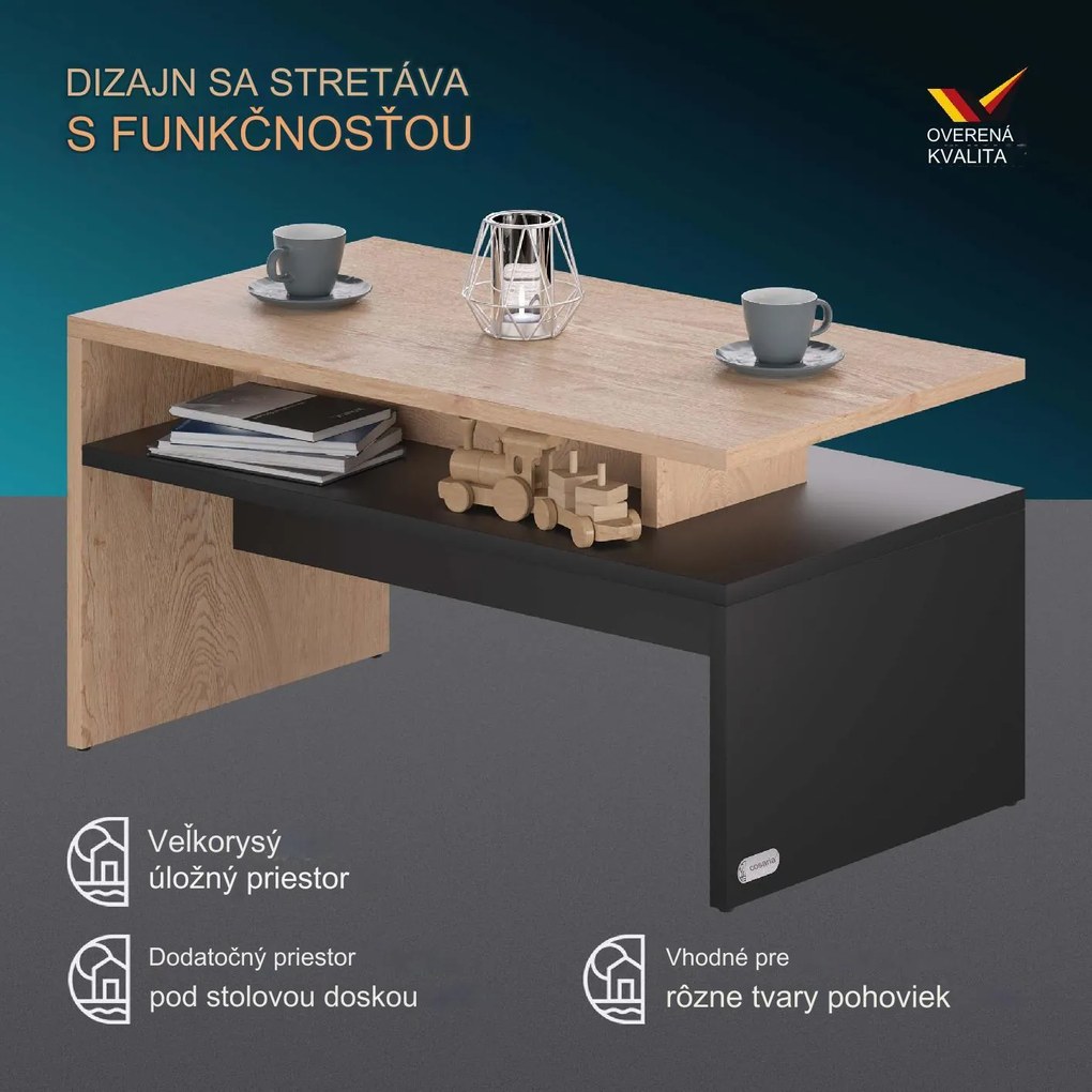 InternetovaZahrada Konferenčný stolík Sacramento 92x50x47cm - prírodný/antracit
