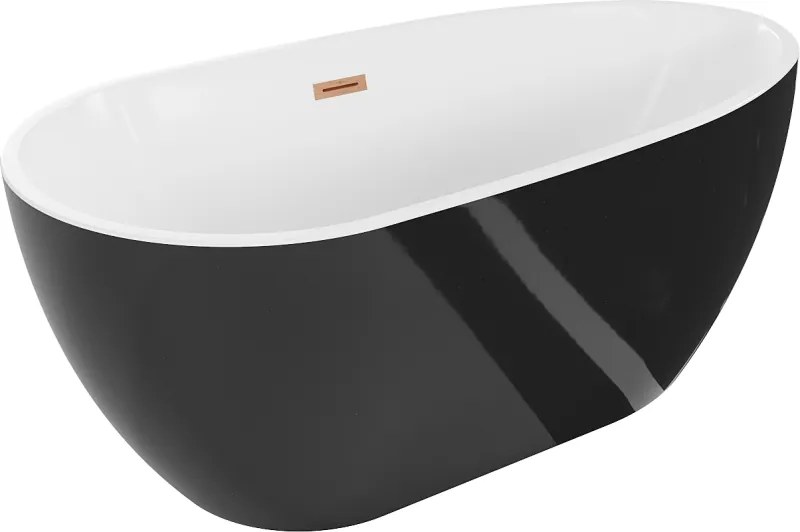 Mexen Eos, voľne stojaca vaňa 170 x 75 cm, biela-čierna, medený prepad, 52471707575-65