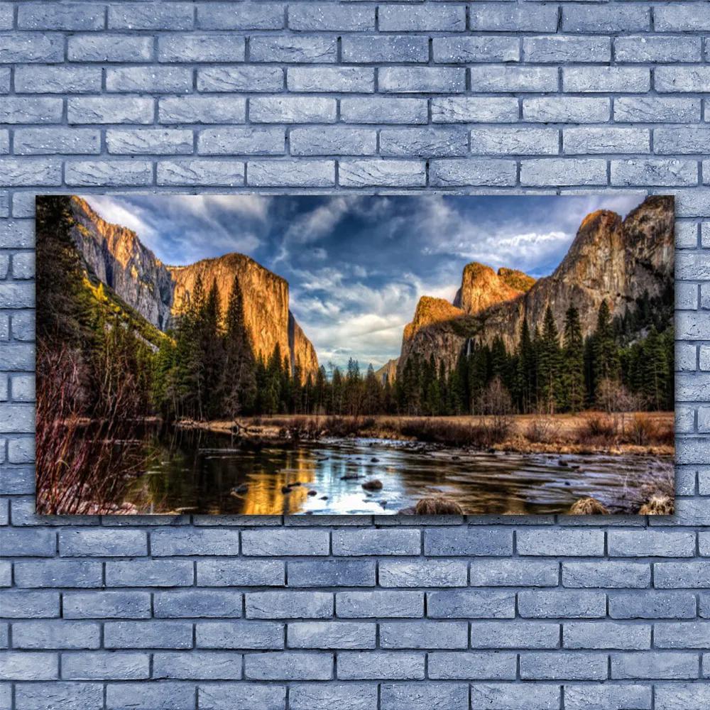 Obraz na akrylátovom skle Hora les jazero príroda 120x60 cm
