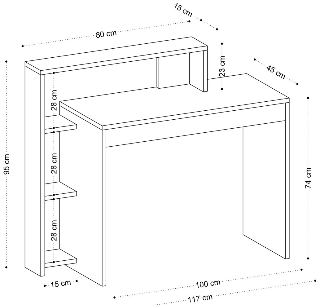 Písací stôl Trella s vstavaným regálom dub prírodný