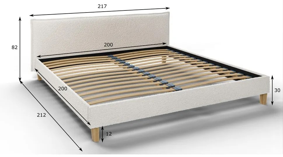 Krémová čalúnená dvojlôžková posteľ s roštom 200x200 cm Tina - Ropez