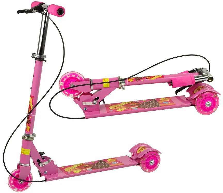 LEAN TOYS Trojkolesová kolobežka s ručnou brzdou + Svietiace Kolesá, ružová