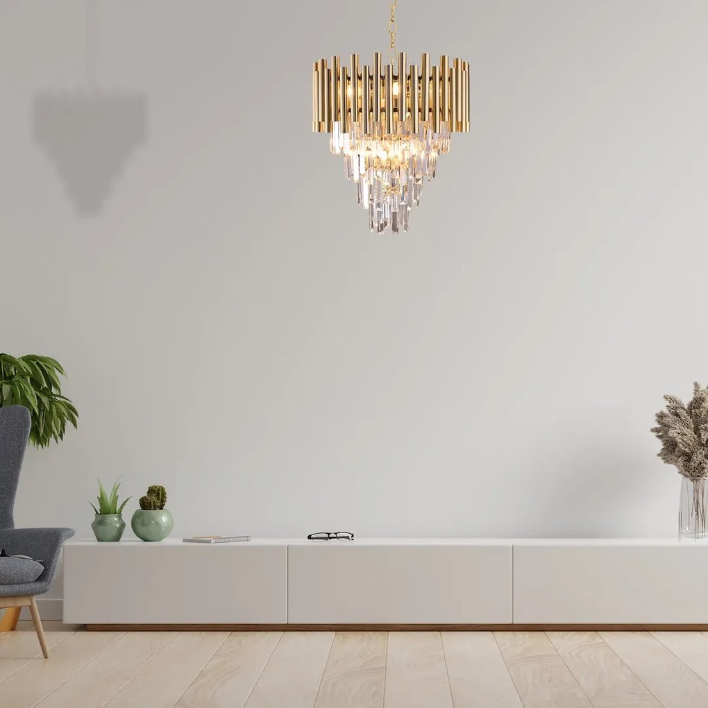 EUlight Luster Madison, 1x krištáľové/zlaté kovové tienidlo, (fi 45cm), g