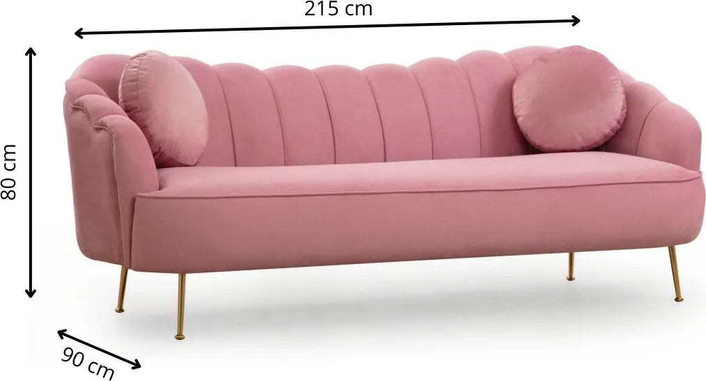 Třímístná pohovka Istiridye II 215 cm růžová