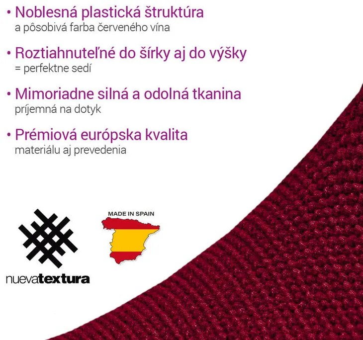 Super strečové poťahy NIAGARA bordó sedačka s otomanom vľavo (š. 200 - 300 cm)