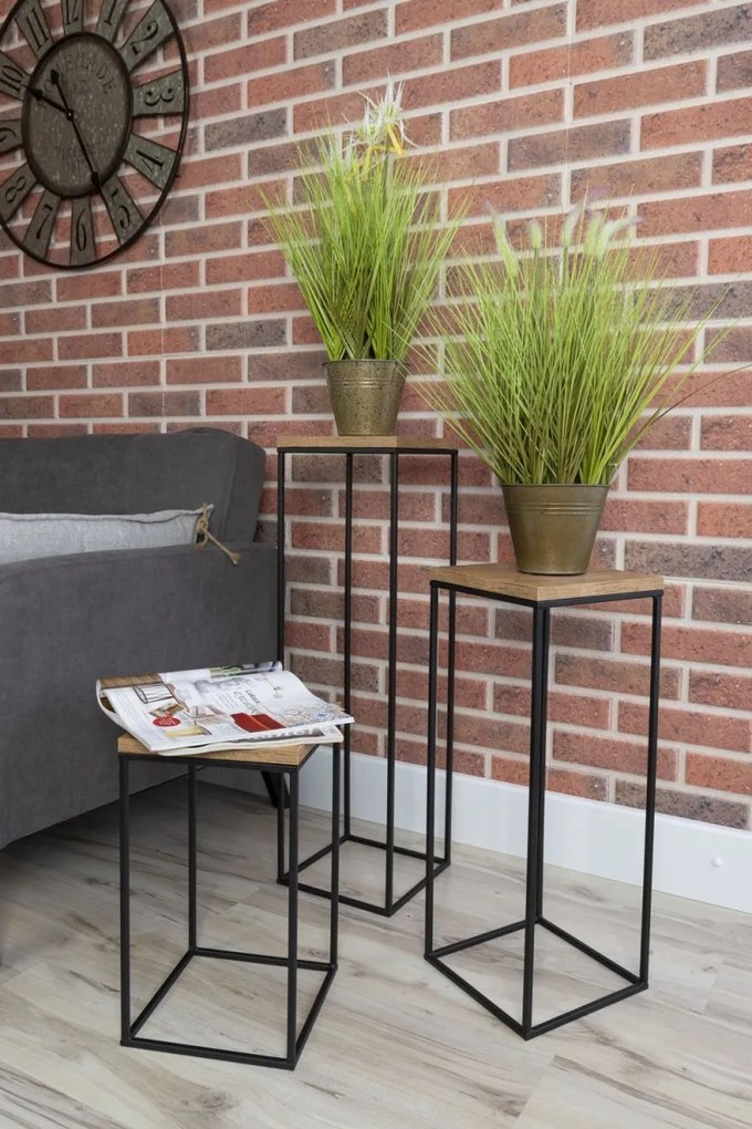 Kvetinový stojan CHARR 80 cm čierny/dub lancelot