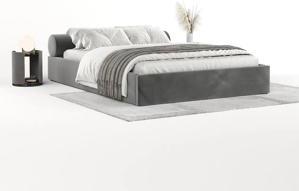 Tmavosivá čalúnená dvojlôžková posteľ s úložným priestorom s roštom 160x200 cm Solvo – Maison de Rêve