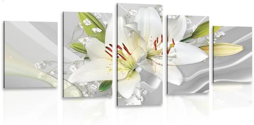 5-dielny obraz biela ľalia na zaujímavom pozadí Varianta: 100x50