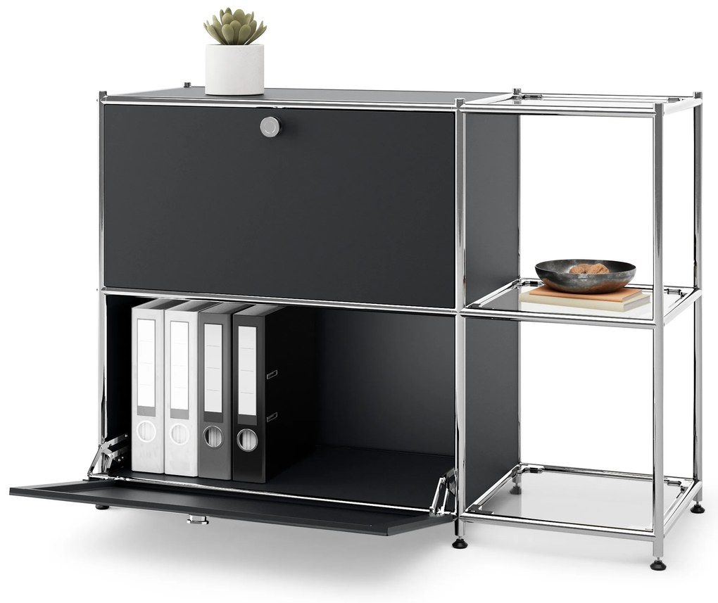 Kovová odkladacia skrinka »CN3« s 2 výklopnými priehradkami, čierna