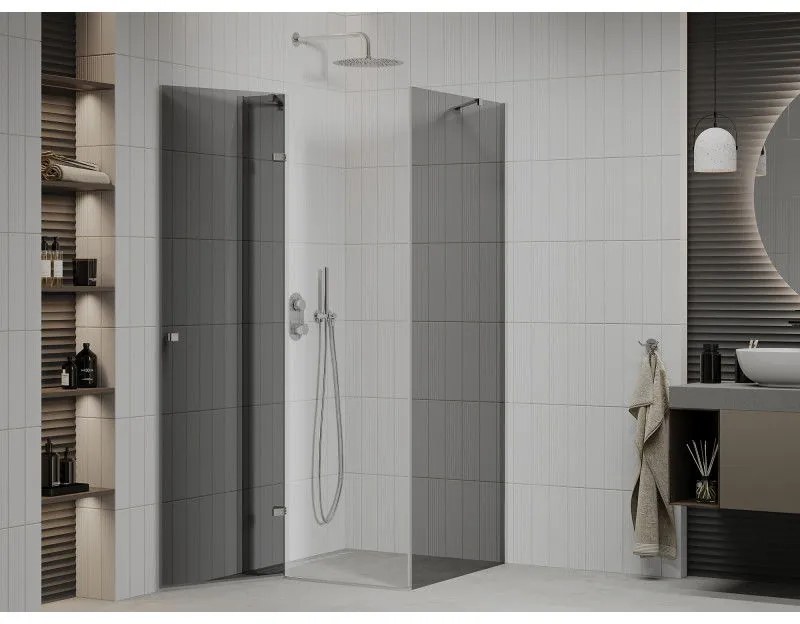 Mexen Roma, sprchovací kút 70 (dvere) x 70 (stena) cm, 6mm šedé sklo, chrómový profil, 854-070-070-01-40