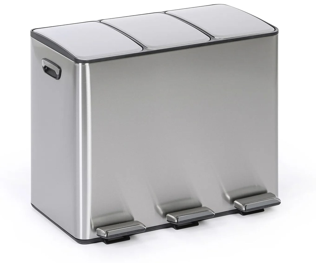 Kôš na triedený odpad, 3x 15 l, nerez, nášľapný