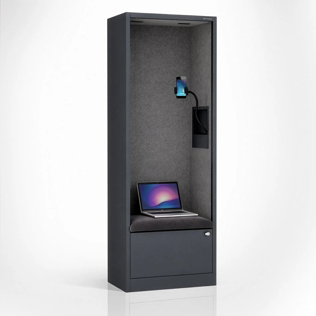 Akustická kabína SALLY MentalBox 600 mm – antracitový korpus, tmavosivé sedadlo