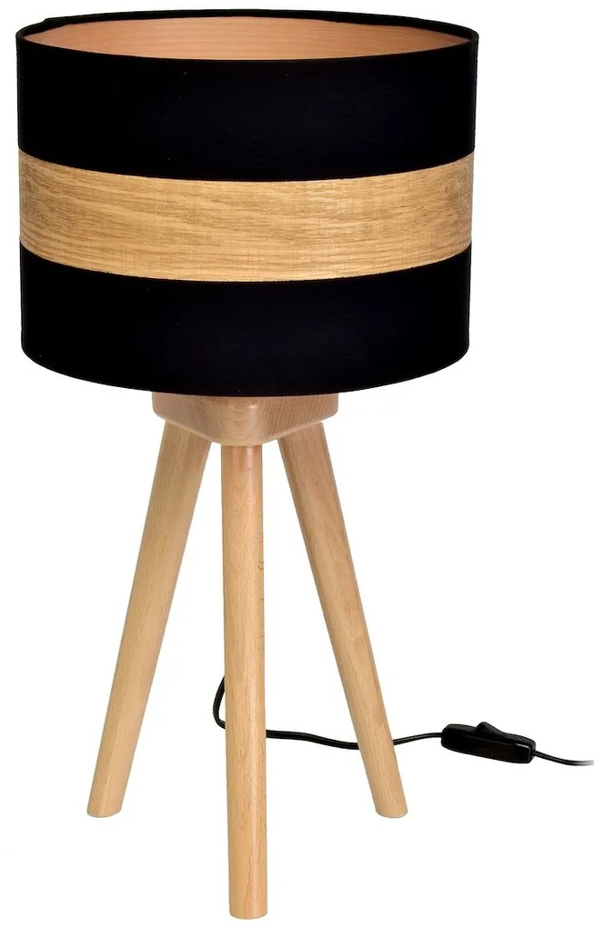 Stolná lampa Terra, 1x drevené/čierne textilné tienidlo, drevo