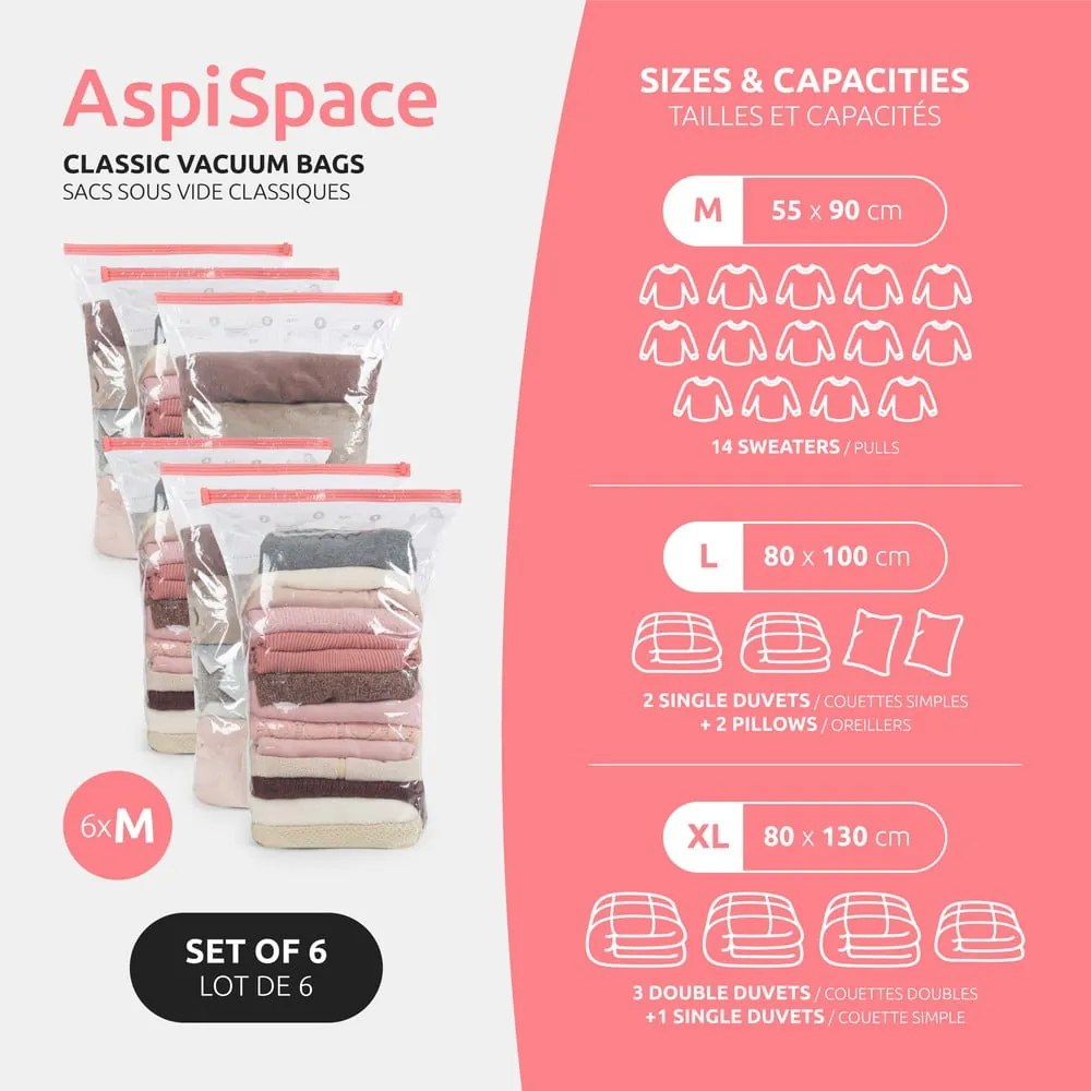 Vákuové vrecia v súprave 6 ks Vacuum M – Compactor