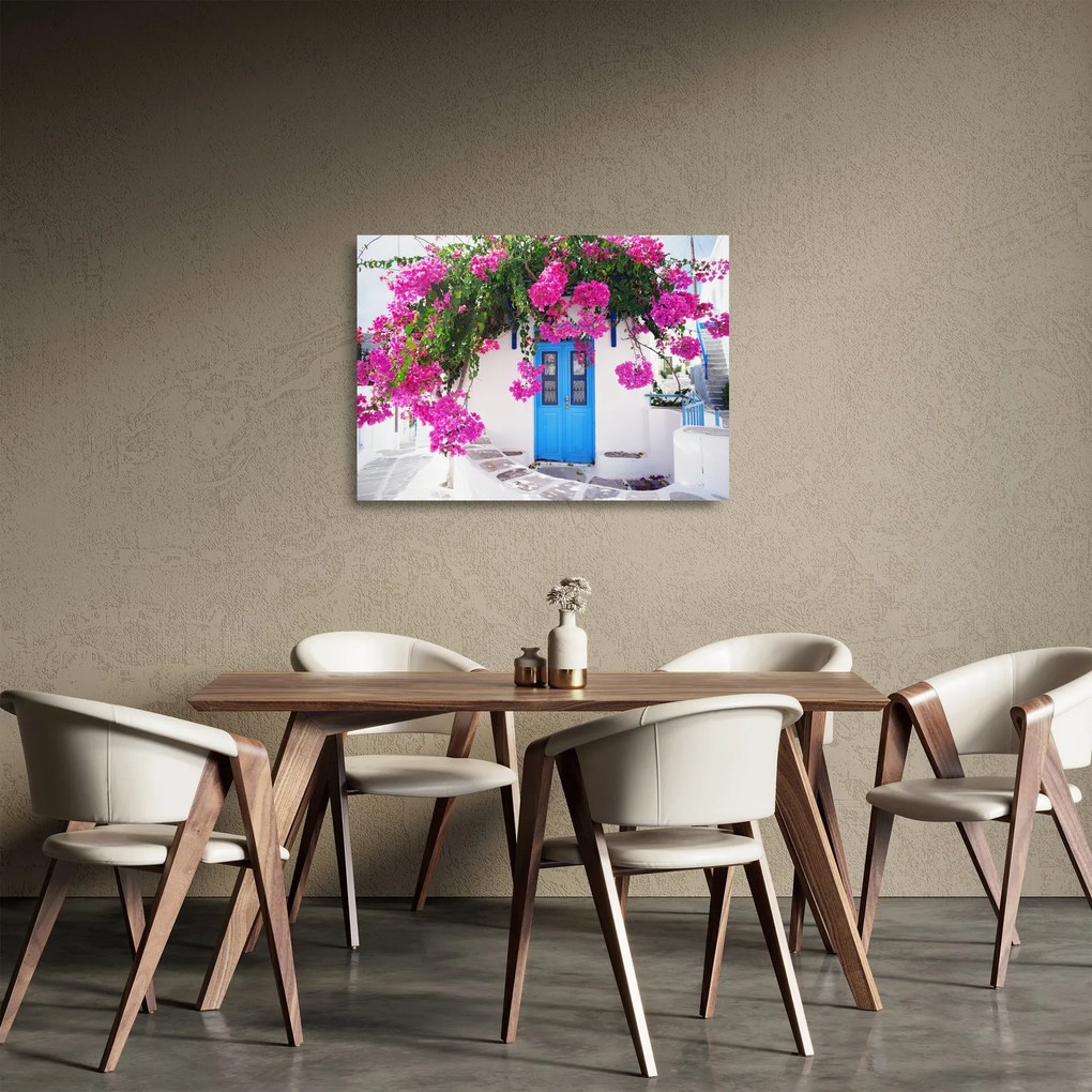 Sklenený obraz - Tradičný grécky dom (70x50 cm)
