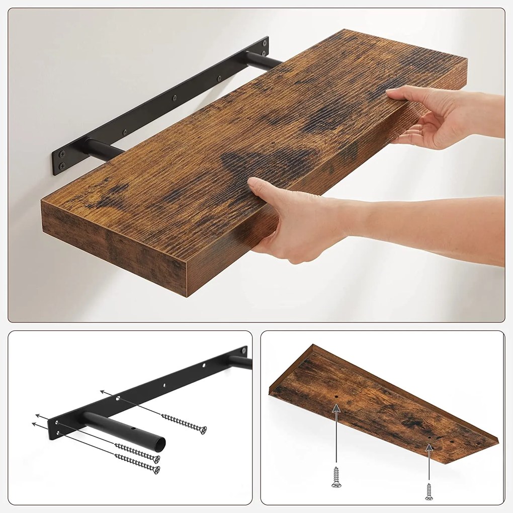 Nástenná plávajúca polica, 60 cm, rustikálna hnedá