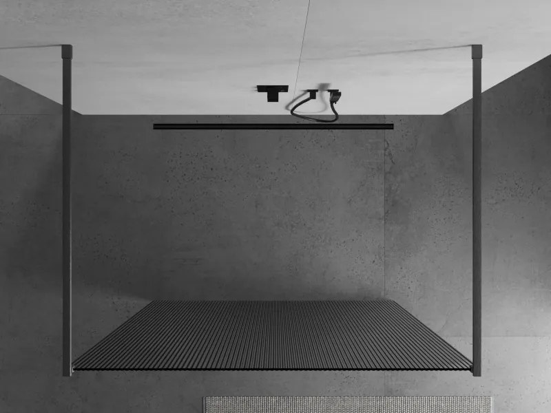 Mexen Kioto, sprchová zástena Walk-In 100 x 200 cm, 8mm sklo s rebrovým vzorom, grafitový profil, 800-100-002-66-09