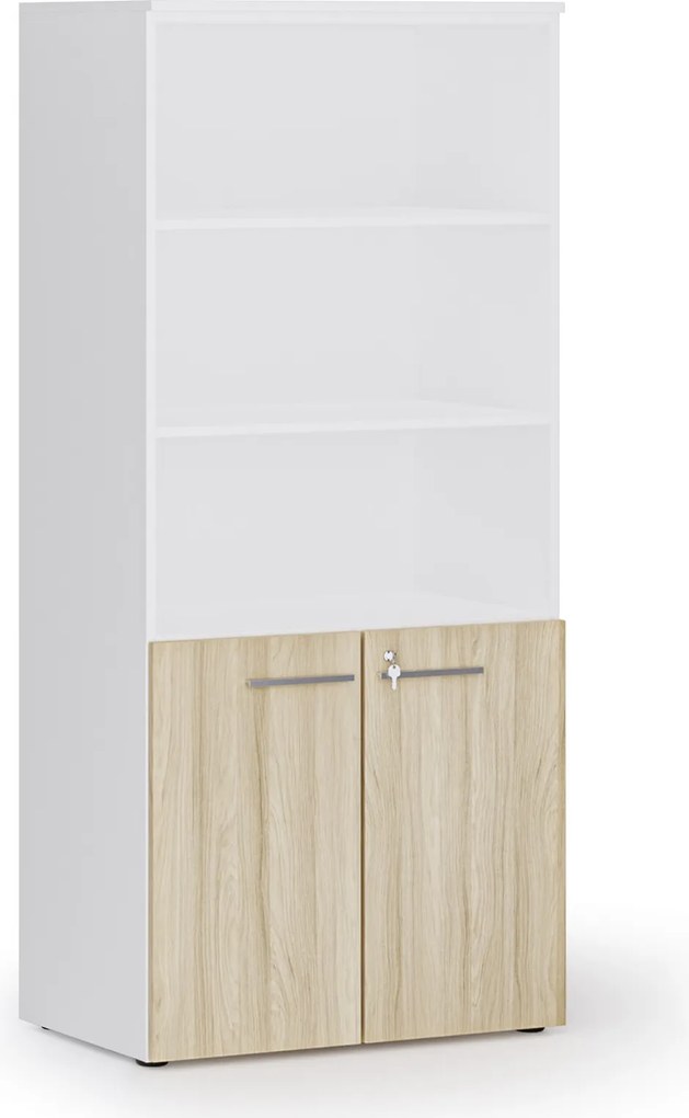 Kombinovaná kancelárska skriňa PRIMO WHITE, nízke dvere, 800 x 500 x 1781 mm, biela/dub prírodná