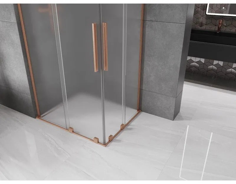 Mexen Velar L Duo, sprchový kút s posuvnými dverami 90 x 80 cm, 8mm sklo námraza, medená matná, 871-090-080-02-33-65