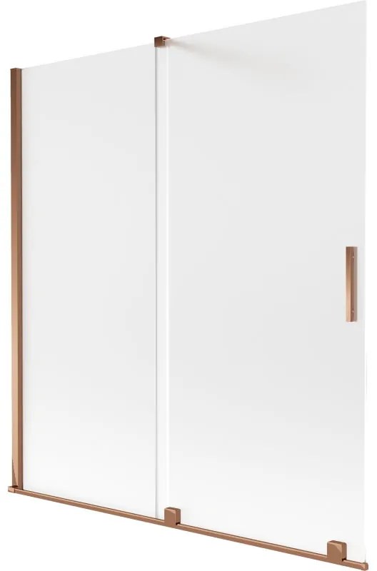 Mexen Velar, 2-krídlová posuvná vaňová zástena 150 x 150 cm, 8mm sklo námraza, ružové zlato, 896-150-000-31-60
