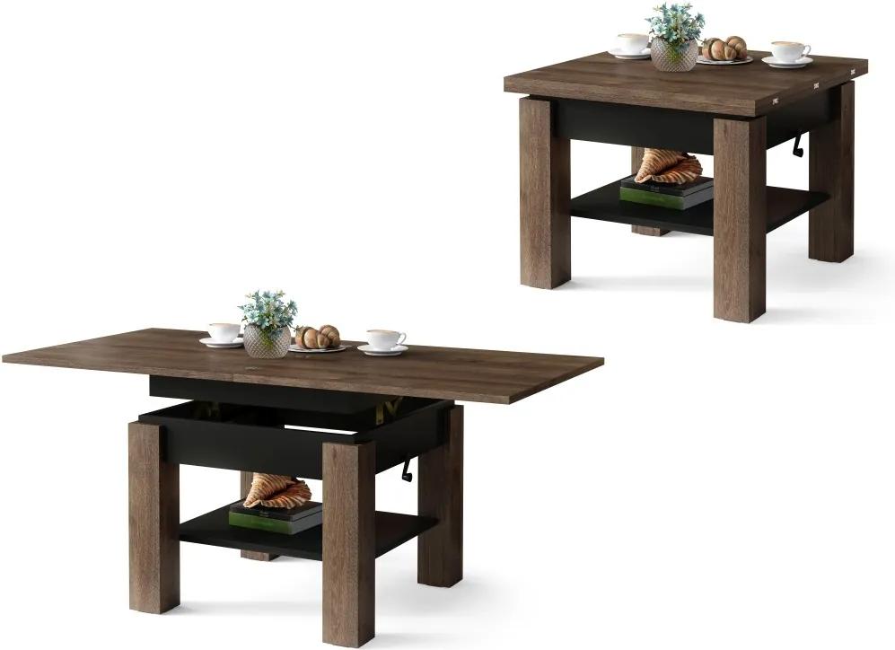 CLEO hnedý dub / čierna, rozkladací, zdvíhací konferenčný stôl, stolík