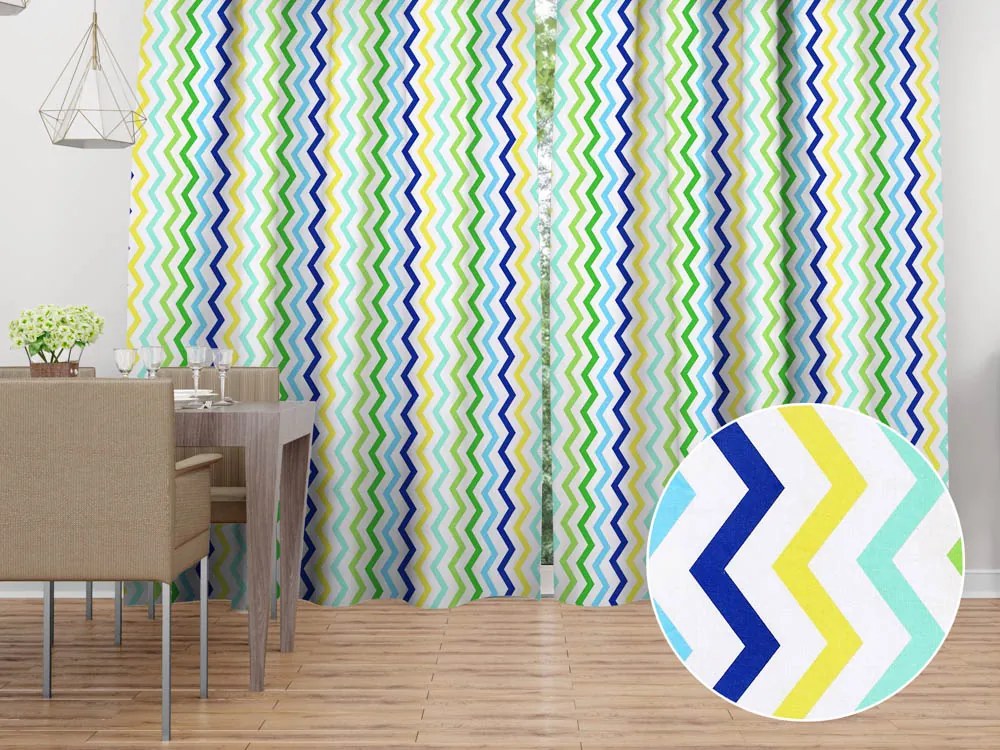 Biante Bavlnený záves Sandra SA-378 Zeleno-modro-žlté cik-cak pásiky 150x210 cm