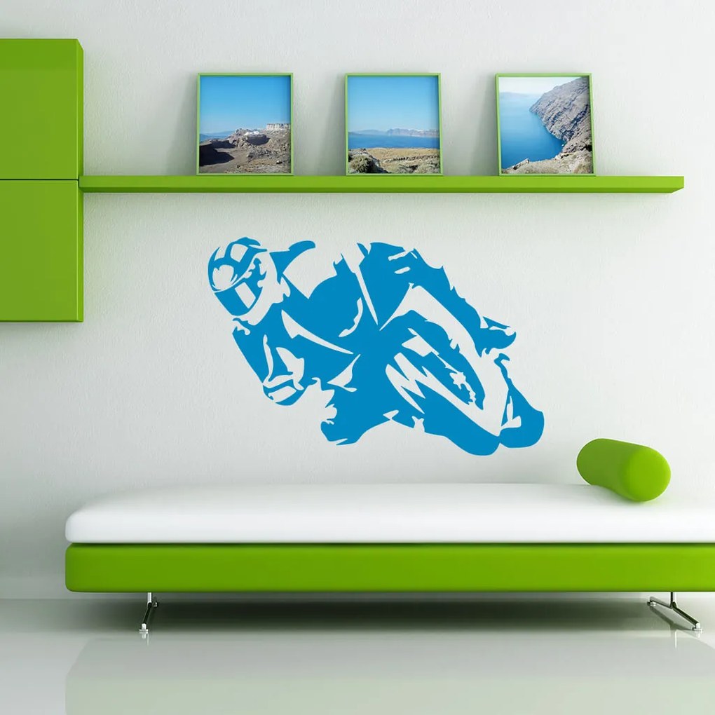 Veselá Stena Samolepka Motorkár Farba: bílá, Veľkosť: 40 x 27 cm