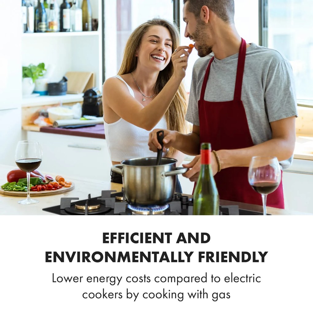 Klarstein Goldflame 5, plynová varná doska, 5 mosadzné horáky, sklokeramika