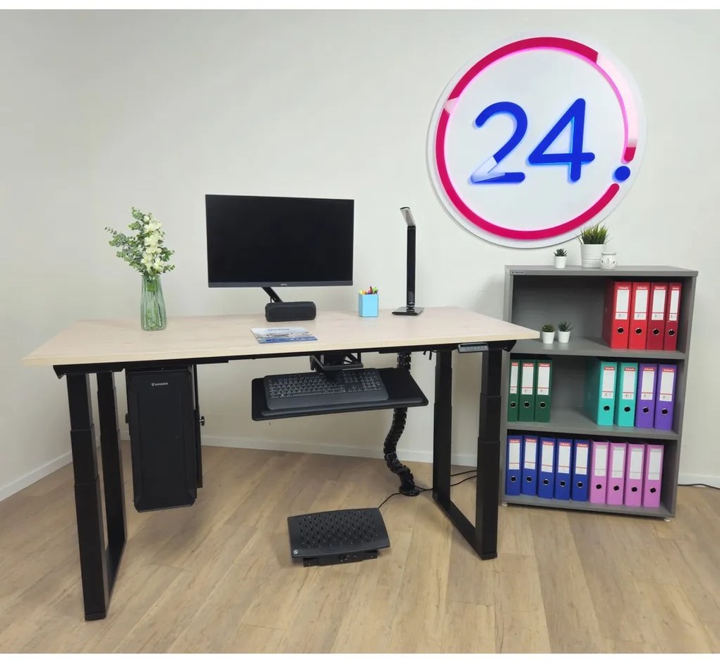 Výškovo nastaviteľný stôl OfficeTech Strong 180 x 80 cm, čierna podnož, biela