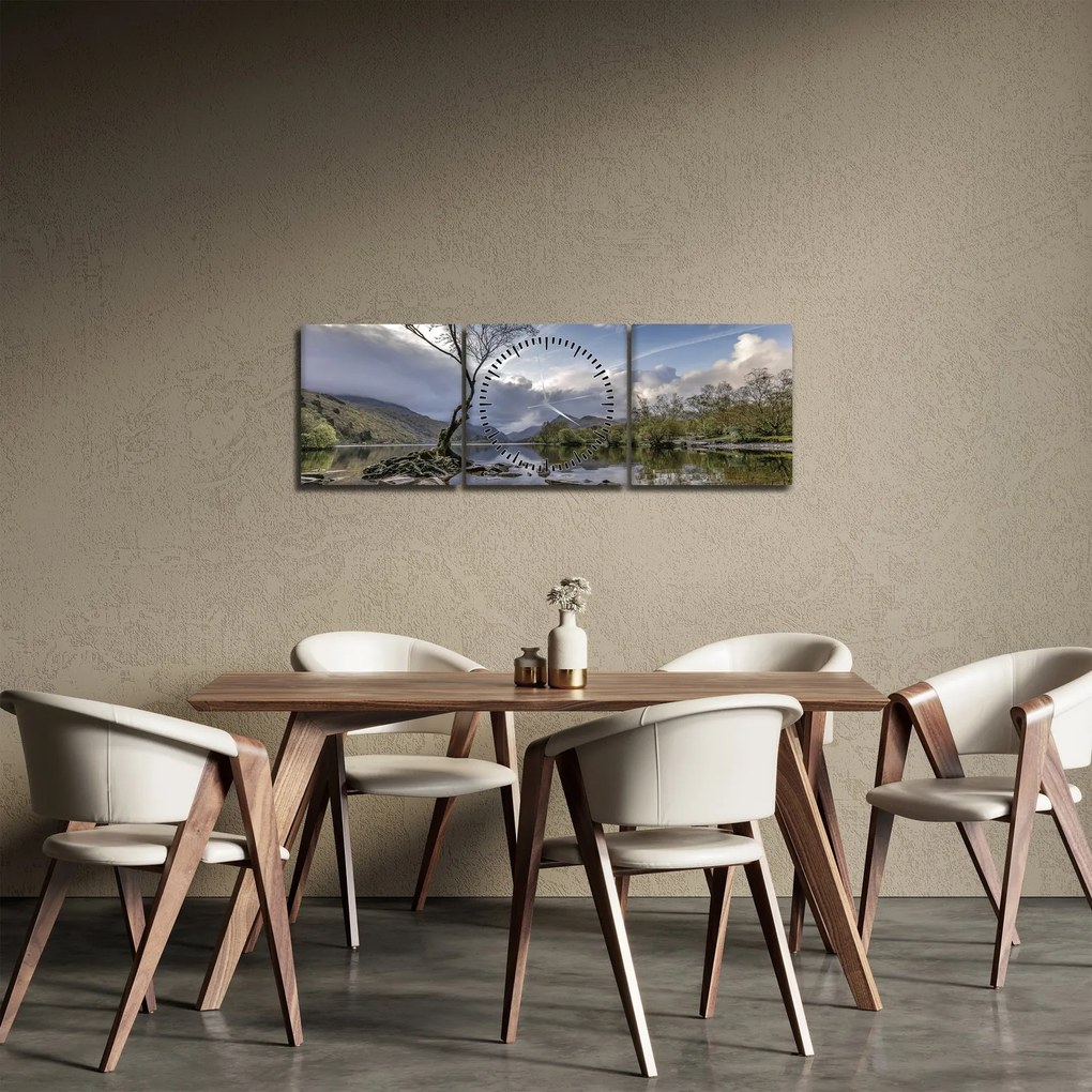 Obraz rieky za stromom (s hodinami) (90x30 cm)
