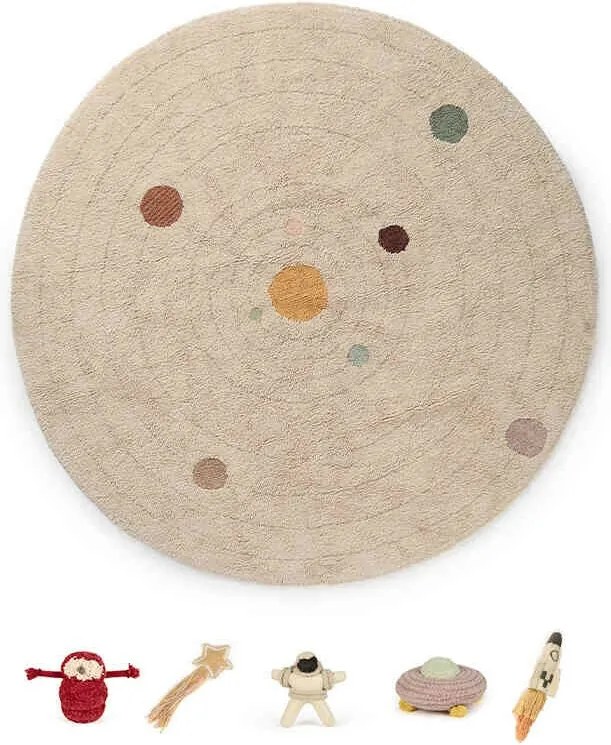 Lorena Canals, Detský kusový koberec Play Solar System kruh, 150x150, béžová, detská izba