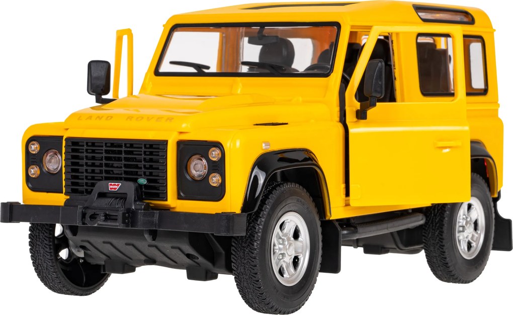 Land Rover Defender žltý RASTAR 1:14 model Auto na diaľkové ovládanie + 2,4 GHz diaľkové ovládanie + Manuálne otváranie dverí
