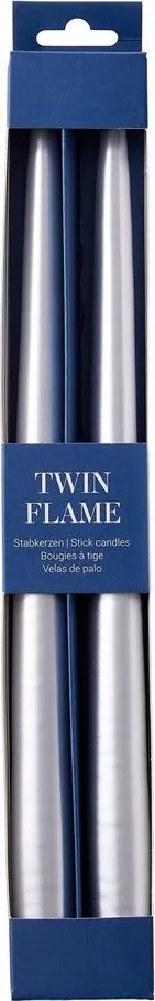 TWIN FLAME Sada sviečok 2 ks 31 cm - strieborná