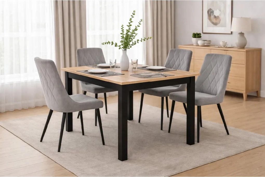 Jedálenská zostava stôl 120 x 80 cm craft čierny a 4 stoličky IMOLA sivé / čierne nohy