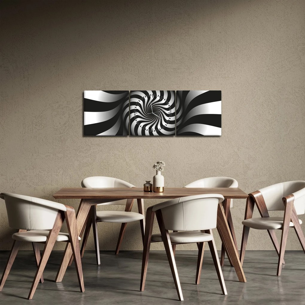 Abstraktný obraz čiernobiele špirály (s hodinami) (90x30 cm)