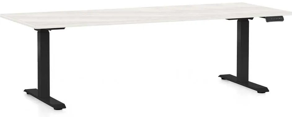 Výškovo nastaviteľný stôl OfficeTech C, 200 x 80 cm, čierna podnož, biely jaseň
